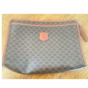 Celine Brown Monogram Cosmetic Pouch with Tan Trim